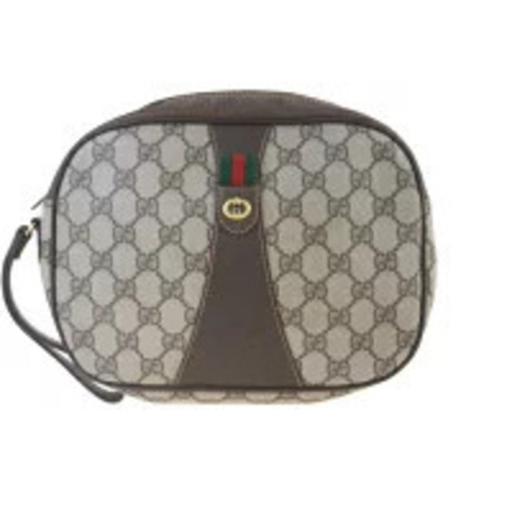 Gucci Sherry GG Interlocking Leather Clutch Bag Brown